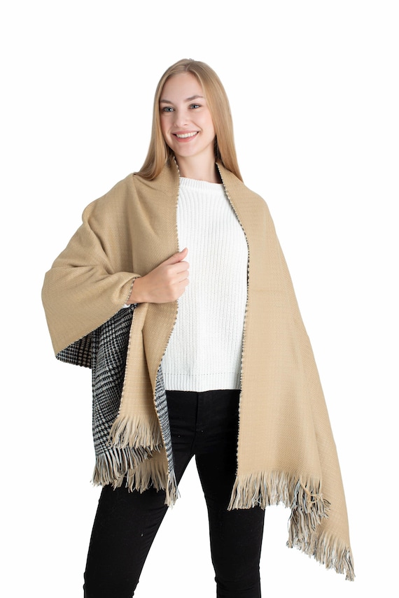 Camel Double Sided Winter Oversize Women Scarf, Winter Shawl