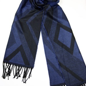Dark Blue Geometric Pattern Wool Men Scarf, Suit Scarf, Scarves for Men, Winter Scarf, Wool Fabric Scarf, Birthday Gift, Christmas Gift