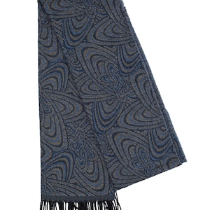 Blue Ethnic Pattern Wool Men Scarf, Suit Scarf, Scarves for Men, Hatsquare Winter Scarf, Wool Fabric Scarf, Birthday Gift, Christmas Gift