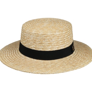 Straw Boater Hat, Summer Men Women Fedora Hat,  Hatsquare Bolero Hat, Straw Wide Brim Hat, Flat Brim, Round Captain Hat, Gondolier Hat