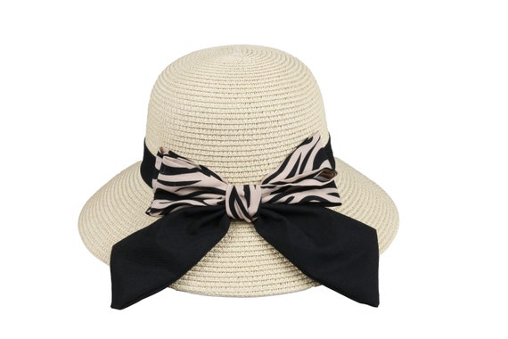 Vintage Beige Straw Hat With Ribbon And Bow Amazon.com: Women main image 3