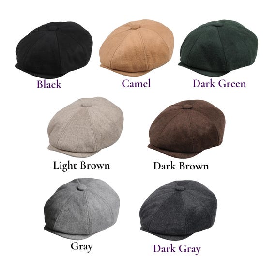 Dark Green Wool 8 Panels Newsboy Cap, Peaky Blinders Hat, Man