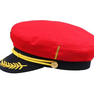 Red Skipper Sailor Captain Hat, Unisex Anchor Embroidered Boating Cap, Handmade Man Navy Officer Hat, Yachtsman Nautical First Mate Hat