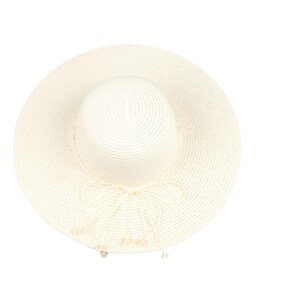 Ivory Romantic Vintage Style Wide Brim Straw Hat, Bead and  display picture 3