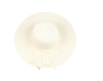 Cappello di paglia a tesa larga in stile vintage romantico color avorio, cappello da spiaggia con perline e campanule, cappello estivo da donna, cappello da sole pieghevole boho, cappelli da damigella d'onore
