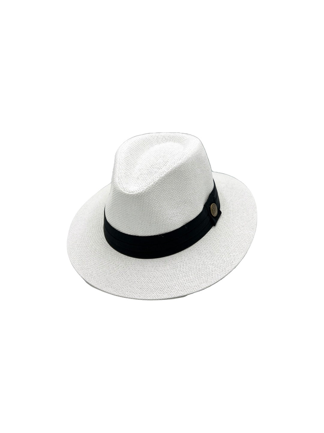 White Straw Panama Hat, Stiff Brim Hat, Men Summer Hat  display picture 1