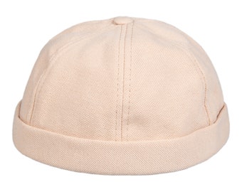 Beige Cotton Docker Hat, Summer Man Beanie Cap, Sailor Military Brimless Hat, Cotton Streetwear Skull Cap, Fabric Dock Worker Hat