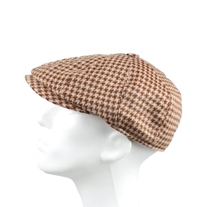 Brown Houndstooth Wool 8 Panels Cap, Peaky Blinders Hat, Baker Boy Wool Hat, Irish flat cap, Hatsquare Man Newsboy Cap, Hat Scarf Set