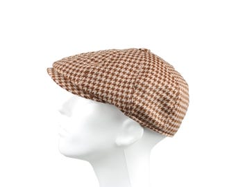 Brown Houndstooth Wool Newsboy Hat: Unisex 8 Panel Cap - Etsy display picture 3