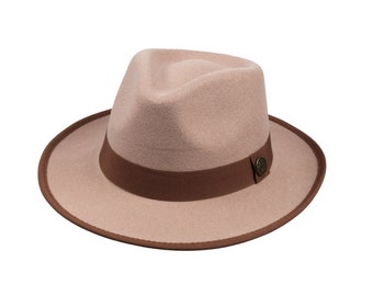 Milky Brown Vegan Felt Fedora Hat, Hatsquare Men Winter Hat, Mid