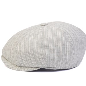 Light Green Striped Summer Linen 8 Panels Cap, Peaky Blinders Hat, Baker Boy Summer Hat,Irish flat cap, Ivy League Hat, Fathers Day Gift