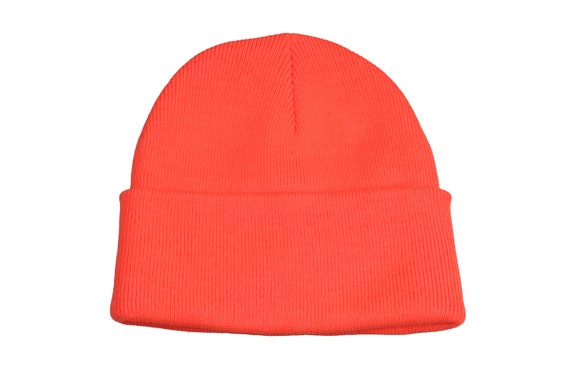 Orange Basic Beanie Cap, Acrylic Unisex Winter Beanie, Hatsquare