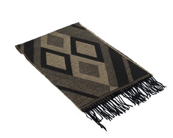 Bufanda de lana con estampado geométrico marrón lechoso para hombre, bufanda de traje, bufandas para hombre, bufanda de invierno, bufanda de tela de lana, regalo de cumpleaños, regalo de Navidad
