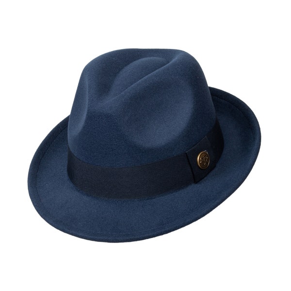 Chapeau polaire Fedora bleu foncé, chapeau d’hiver homme, chapeau Fedora rigide, Hatsquare Fedora pour hommes, chapeau à bord court, chapeau vintage, cadeau de Noël