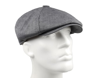 Dark Gray Linen Summer 8 Panel Newsboy Cap, Peaky Blinders Hat, Hatsquare Baker Boy Hat, Irish flat cap, Lightweight Ivy League Men Hat