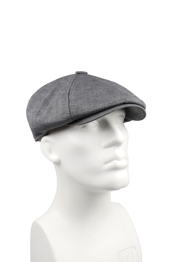 Dark Gray Linen Summer 8 Panel Newsboy Cap, Peaky Blinders Hat