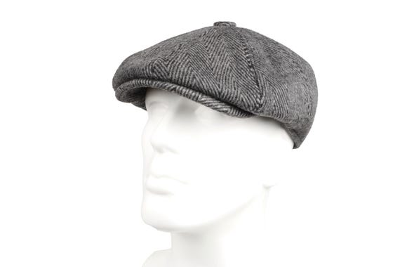Berretto Uomo In Lana A Spina Di Pesce – Stile Gatsby Flat Cap 8 Pannelli – Newsboy Baker Boy Cappello (Nero)