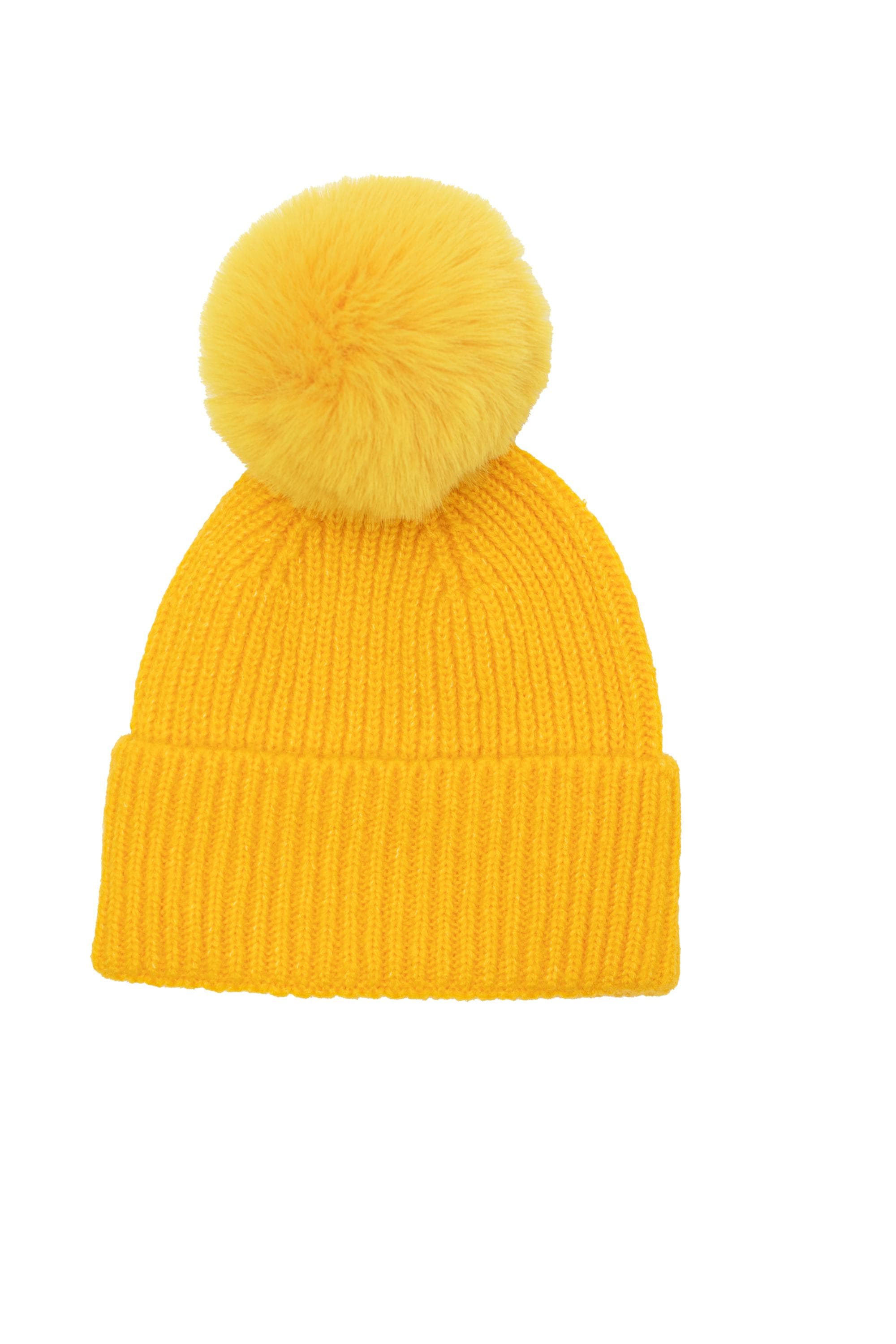NWT Autumn Cashmere Beanie with Yellow Pom-Pom Custom made hand knitted fuzzy yellow beanie mohair hat with  main image 4