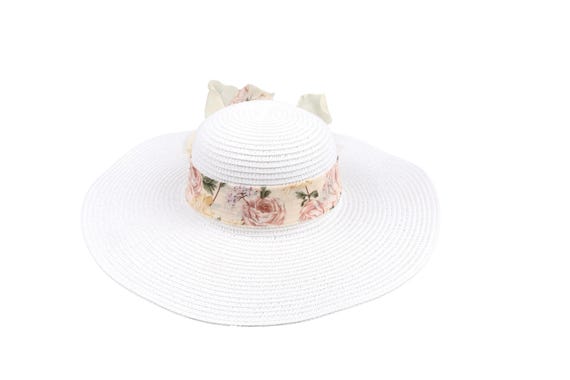 White Wide-Brimmed Sun Hat with Decorative Band Demi | Women main image 4