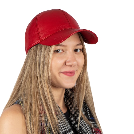 Red Leather Baseball Cap, Hatsquare Leather Hat, Woman Leather Hat, Adjustable Leather Cap, Man Leather Baseball Cap, Sports Cap