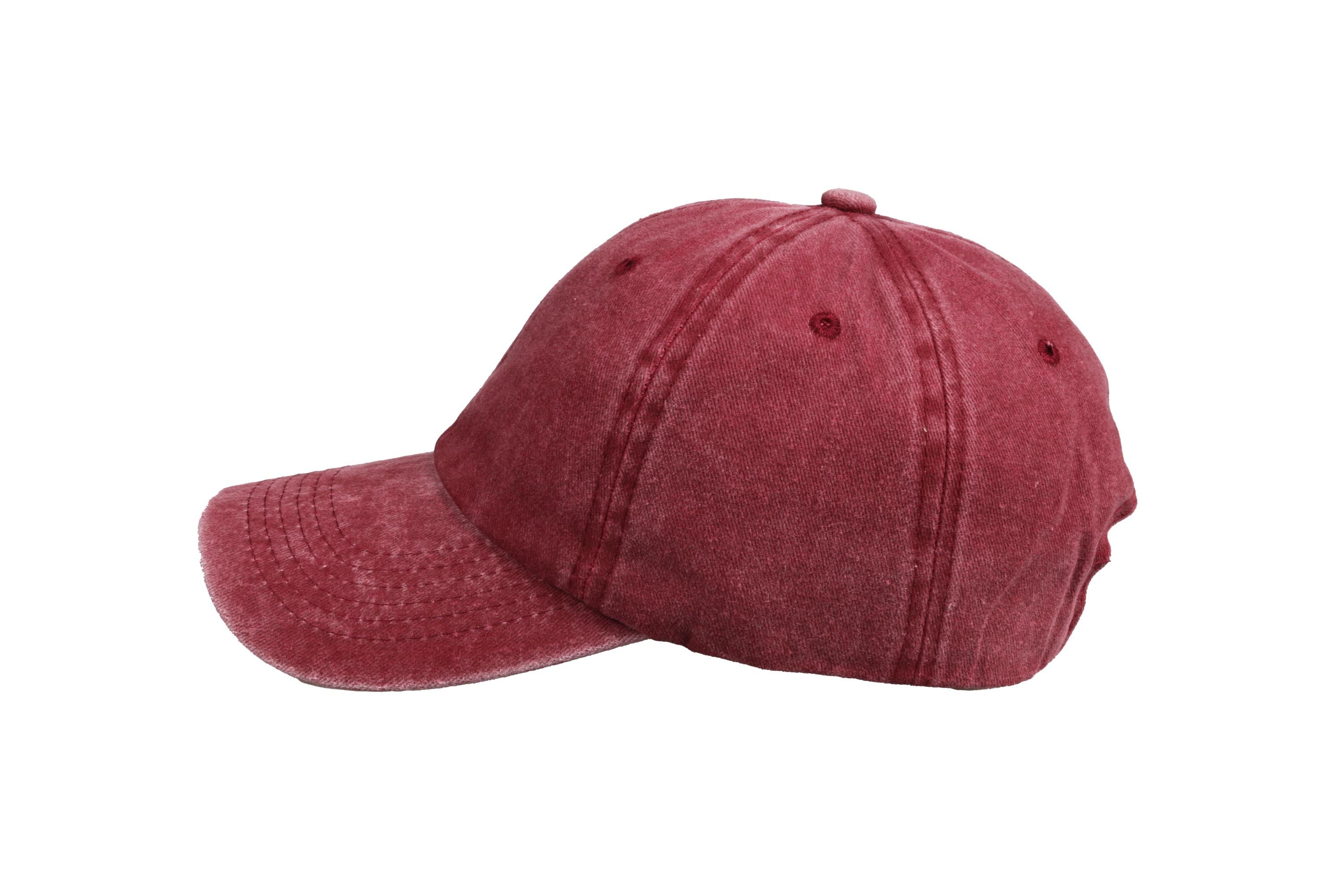 Burgundy Washed Cotton Baseball Cap, Pigment Dyed Cap 