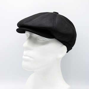 Black Leather 8 Panels Newsboy Cap with Earflap, Peaky Blinders Hat, Hatsquare Baker Boy Leather Hat, Irish flat cap