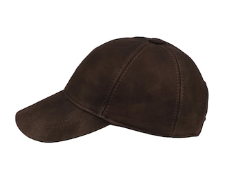 Donkerbruine suède baseballpet, Hatsquare leren hoed, verstelbare leren herenpet, dames leren baseballpet, sportpet, papahoed