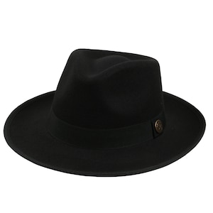 Chapeau fedora en feutre végétalien noir, chapeau d'hiver homme Hatsquare, chapeau fedora mi-rigide, chapeau à bord large femme, bord plat, chapeau de demoiselle d'honneur/garçon d'honneur image 2