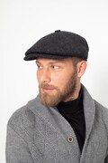 Black Herringbone Wool 8 Panels Cap, Peaky Blinders Hat, Baker Boy Hat, Irish flat cap, Christmas Gift, Hatsquare Newsboy Cap, Men Scarf Set product logo