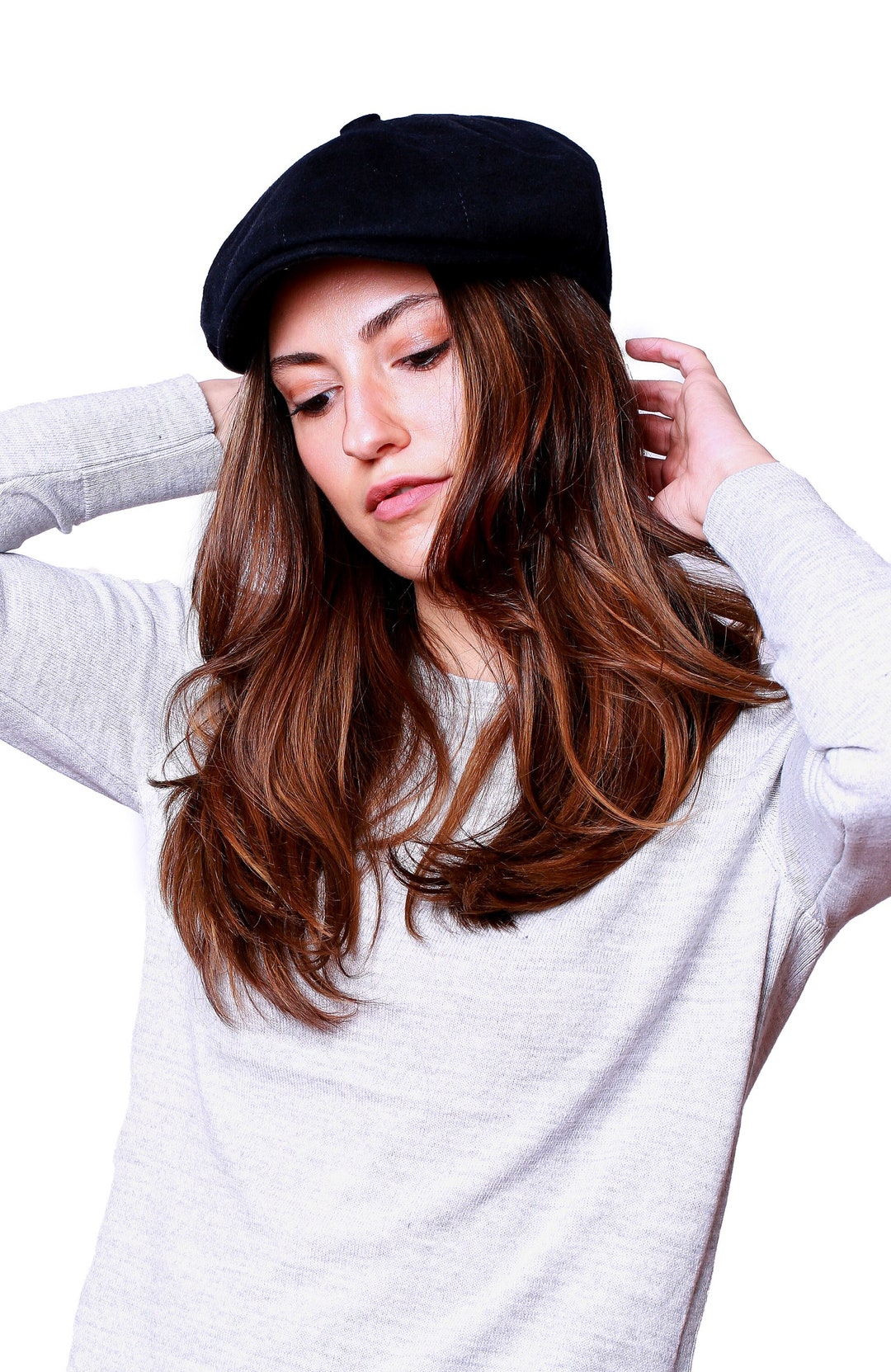 Dark Blue Wool 8 Panels Cap, Peaky Blinders Hat, Baker Boy Women Hat