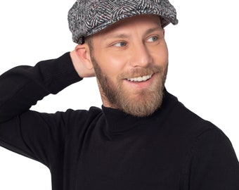 Gray Tweed Wool 8 Panels One Size Cap, Peaky Blinders Hat, Baker