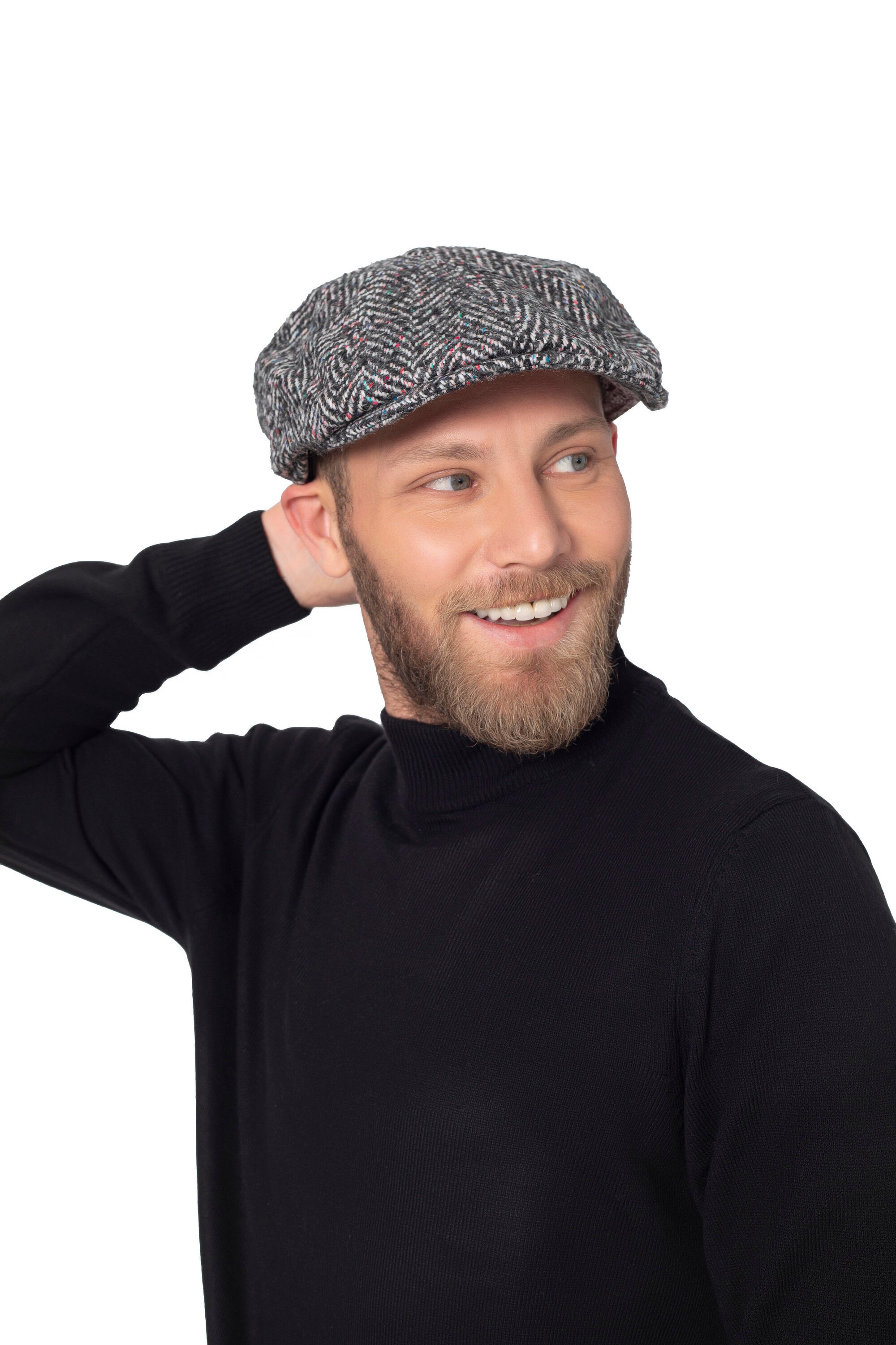 Gray Tweed Wool 8 Panels One Size Cap, Peaky Blinders Hat, Baker