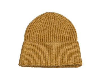 Gorra de gorro sin costuras de color amarillo mostaza, gorro unisex acrílico, gorro de invierno Hatsquare, gorra de calavera para hombre, gorro súper suave para mujer de punto con puños