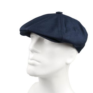 Donkerblauwe linnen zomer 8 panelen krantenverkoperpet, Peaky Blinders-hoed, Hatsquare Baker Boy-hoed, Ierse platte pet, lichtgewicht vintage herenhoed klimophoed