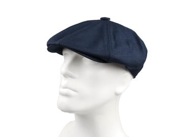 Dark Blue Linen Summer 8 Panel Newsboy Cap, Hatsquare Baker Boy Hat, Irish flat cap, Lightweight Vintage Men Hat Ivy Hat