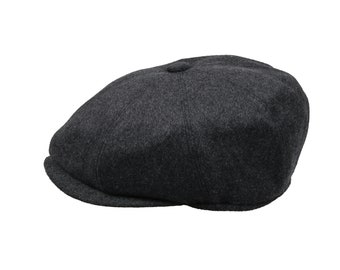 Dark Gray Wool 8 Panels Newsboy Cap, Peaky Blinders Hat, Baker Boy Hat, Irish flat cap, Christmas Gift, Hatsquare Newsboy Cap, Men Scarf Set