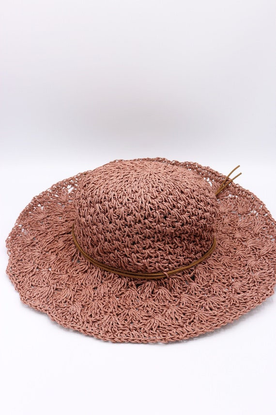 Pink Summer Lace Style Wide Brim Straw Hat, Holiday Hat  display picture 1