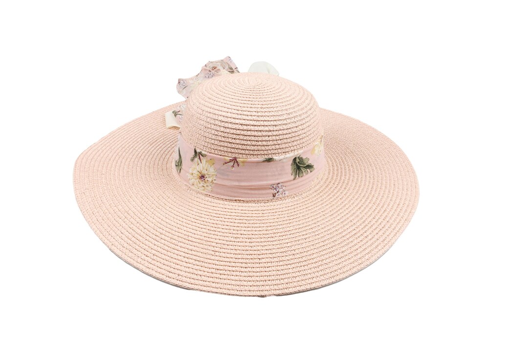 Women\'s Straw Sun Hat with Pink Band and Floral Bow Women Sun Straw Hat Breathable Large Wide Brim Beach Flower  main image 3