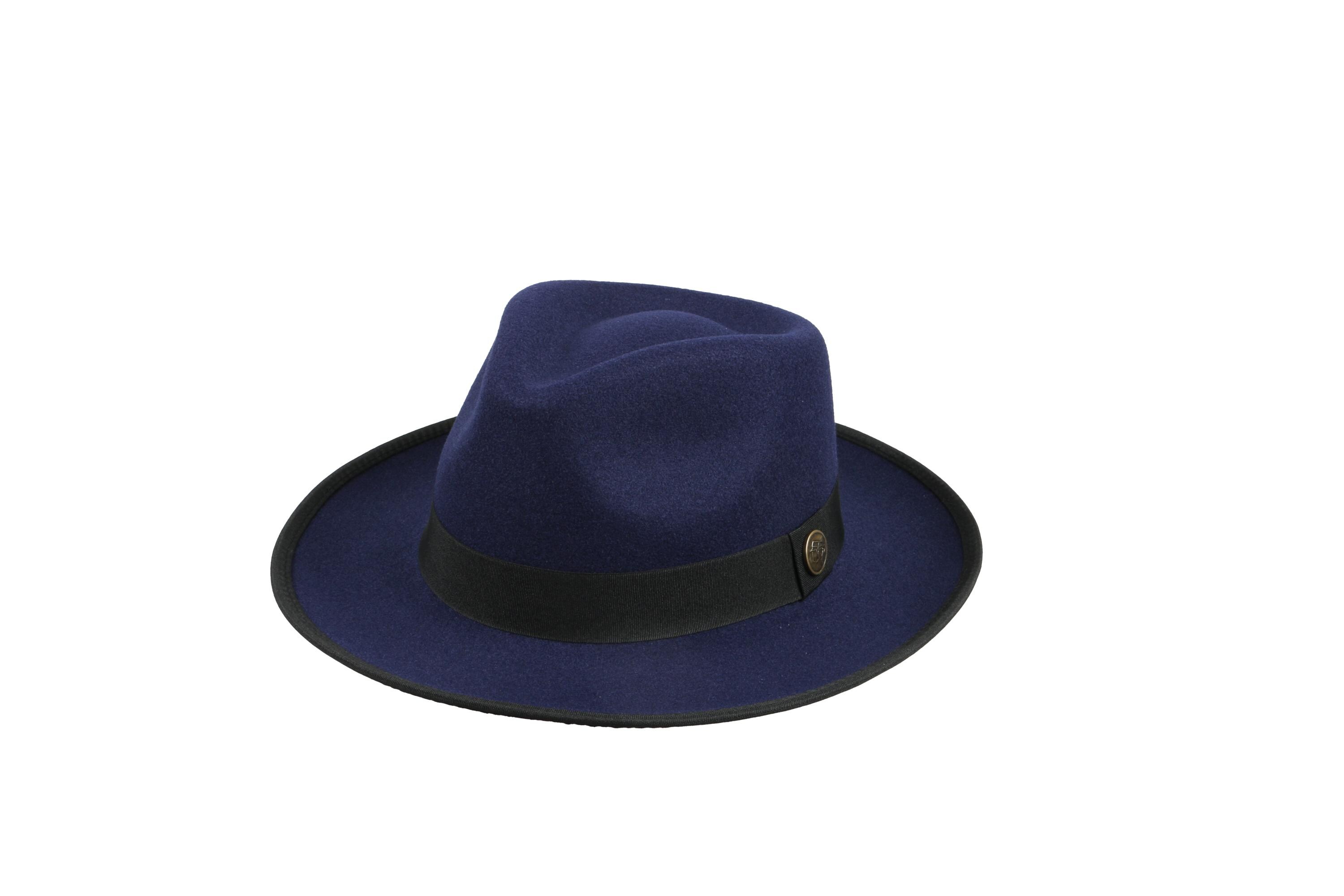 Dark Blue Vegan Felt Fedora Hat, Hatsquare Men Winter Hat  display picture 1