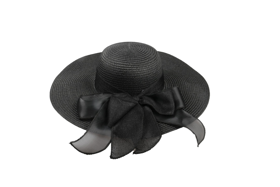 Beloved Millinery Classic Black Bohemian Wide Brim Floppy Straw Summer Beach Hat Beloved Millinery Yellow Blue White Striped Gorgeous Wide  main image 4