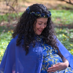 Cape et surjupe bleu translucide à double usage, costume fait main, foire de Renn, cosplay, cape courte d&#39;elfe fantastique d&#39;Halloween, cape royale, GN