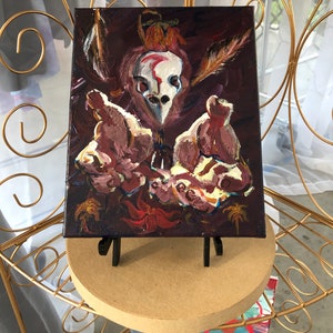 Witchy Sparrow Skull canvas painting, occult painting