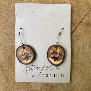 Psychedelische Pilz Holz Ohrringe, Niobium Haken, Ahorn, niedlicher handgefertigter Handwerker Schmuck