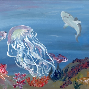Oceanografia, Impressão de belas artes, Arte oceânica, Arte holográfica, Cartão postal artístico, Recife tropical, 5x7, 8,5x11