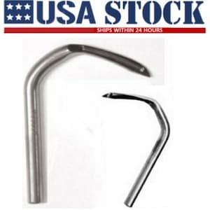 May include: Two metal crochet hooks, one with a large hook and one with a small hook. The hooks are silver in color and are used for crocheting.