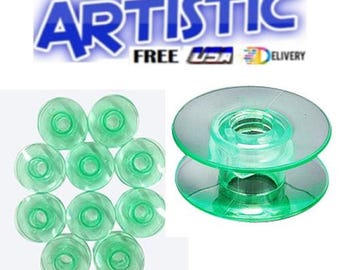 Viking Husqvarna 10 Green Bobbins # 4125615-45/4131825-45 for Categories 5, 6, 7 with Thread Hole Marked &quot;D&quot;