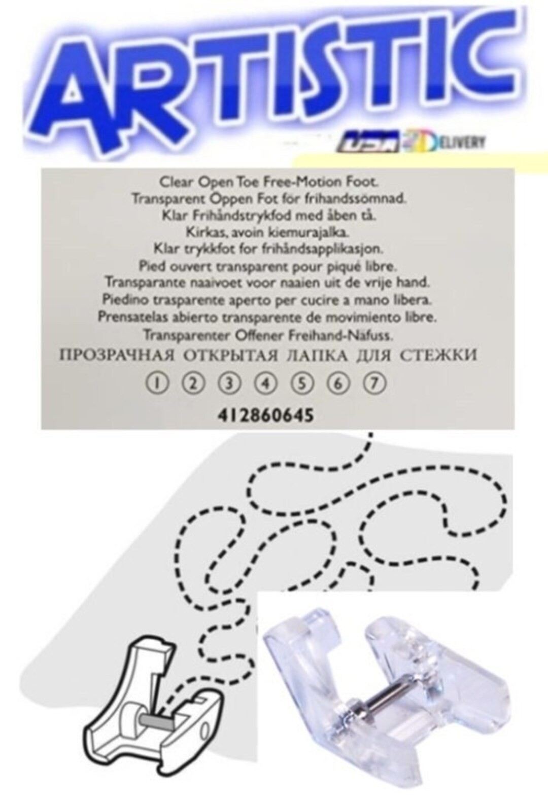 Clear Open Toe Free Motion Foot 412860645 Viking Husqvarna Fits 1234