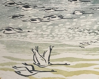 Limited Edition Deckle Edge Woodcut - &quot;Flying High&quot; - Hand Signed by Artist Pearce Bates