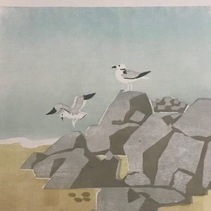 Limited Edition Woodcut - &quot;On the Rocks&quot;- Hand Signed by Artist Pearce Bates