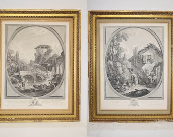 Pair of French Engravings in Antique gold frames